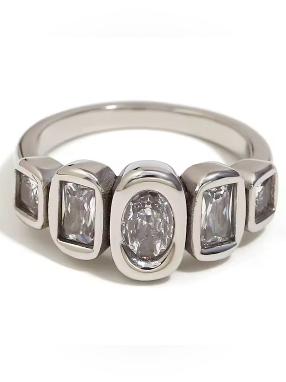 Geometric Clear Zircon Ring silver color - Picture 9 of 9